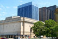 Cleveland Public Auditorium with highrises beyond. Cleveland, OH.