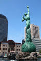 War Memorial Fountain with modern structures beyond. Cleveland, OH.
