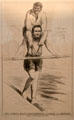 Political cartoon Coming Man's Presidential Career à la Blondin shows Lincoln as tightrope walker with African American slave on shoulders at Cleveland History Center. Cleveland, OH.