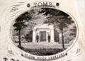 Abraham Lincoln first tomb at Springfield Oak Ridge Cemetery detail on Insurance company poster at Cleveland History Center. Cleveland, OH.