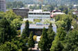 Downtown Salem beyond white State of Oregon Executive Building from Oregon State Capitol. Salem, OR.