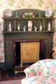 Fireplace with double mantels in Guest Bedroom at Kingscote. Newport, RI.