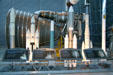 Collection of models of U.S. rockets in front of F1 Rocket Engine at National Air & Space Museum. Chantilly, VA.