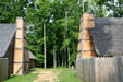 Earthen chimneys in English colonist style at Henricus. VA.
