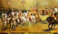 Details of poster for Adam Forepaugh's American Revolution pageant showing Washington arriving in his carriage for his inauguration at Circus World Museum. Baraboo, WI.