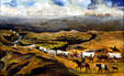Army wagon train painting in Legislative Conference Room of Wyoming State Capitol. Cheyenne, WY.