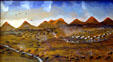 Retreat from Bonepile Creek in painting in Legislative Conference Room of Wyoming State Capitol. Cheyenne, WY.
