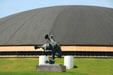 Bucking Bronco sculpture at Arena Auditorium of University of Wyoming. Laramie, WY.